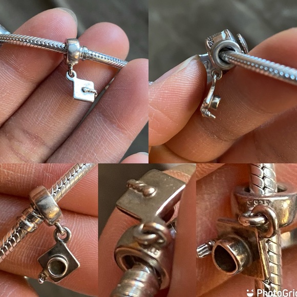 Retired Pandora Snake Bracelet w/ 5 Pandora charms (2 safety clips stoppers) EUC - Picture 11 of 15